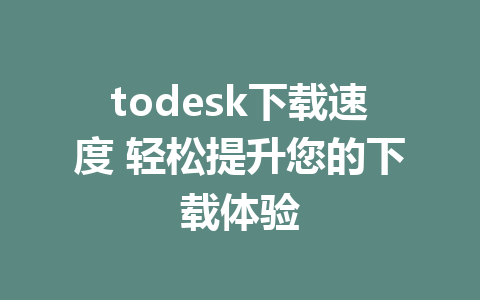 todesk下载速度 轻松提升您的下载体验