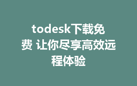 todesk下载免费 让你尽享高效远程体验