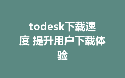 todesk下载速度 提升用户下载体验