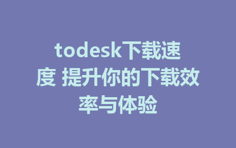 todesk下载速度 提升你的下载效率与体验