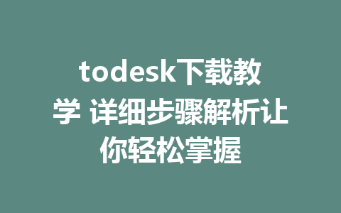 todesk下载教学 详细步骤解析让你轻松掌握